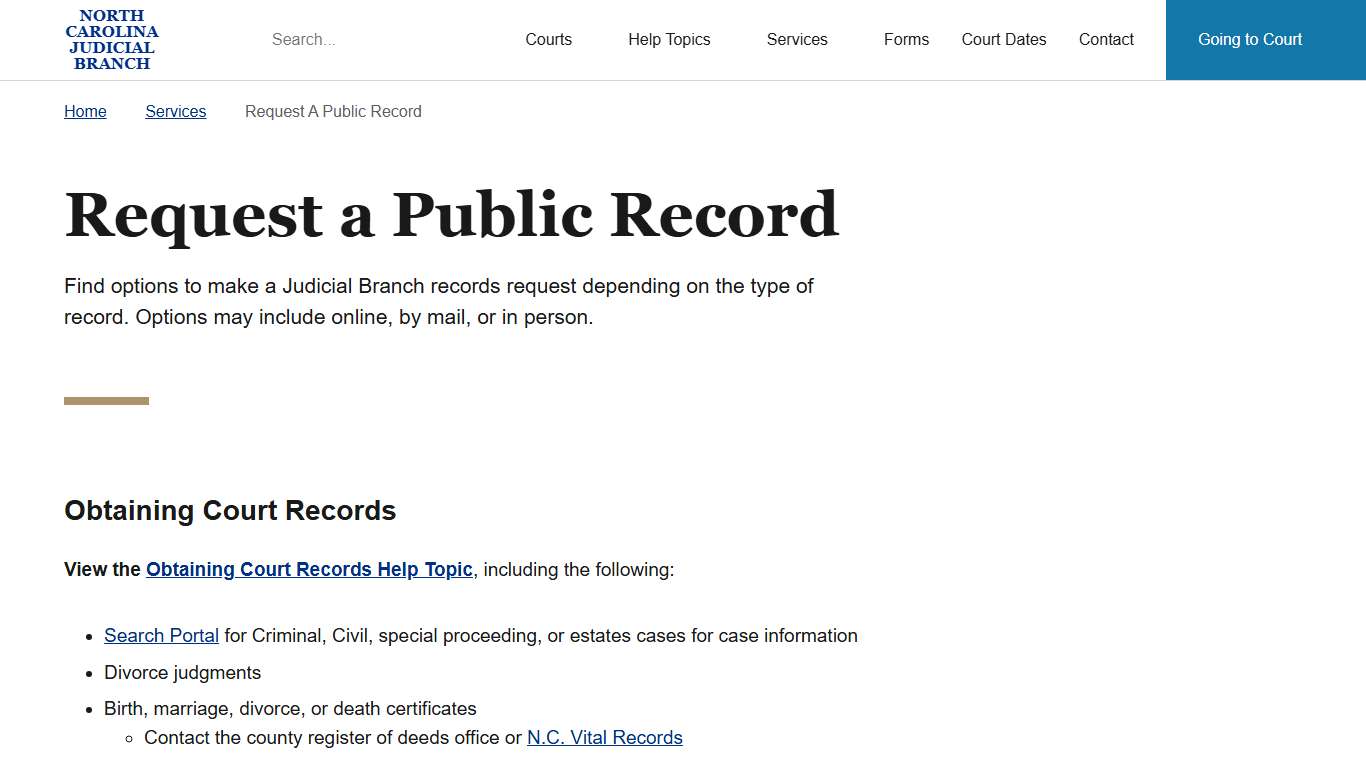 Request a Public Record | North Carolina Judicial Branch