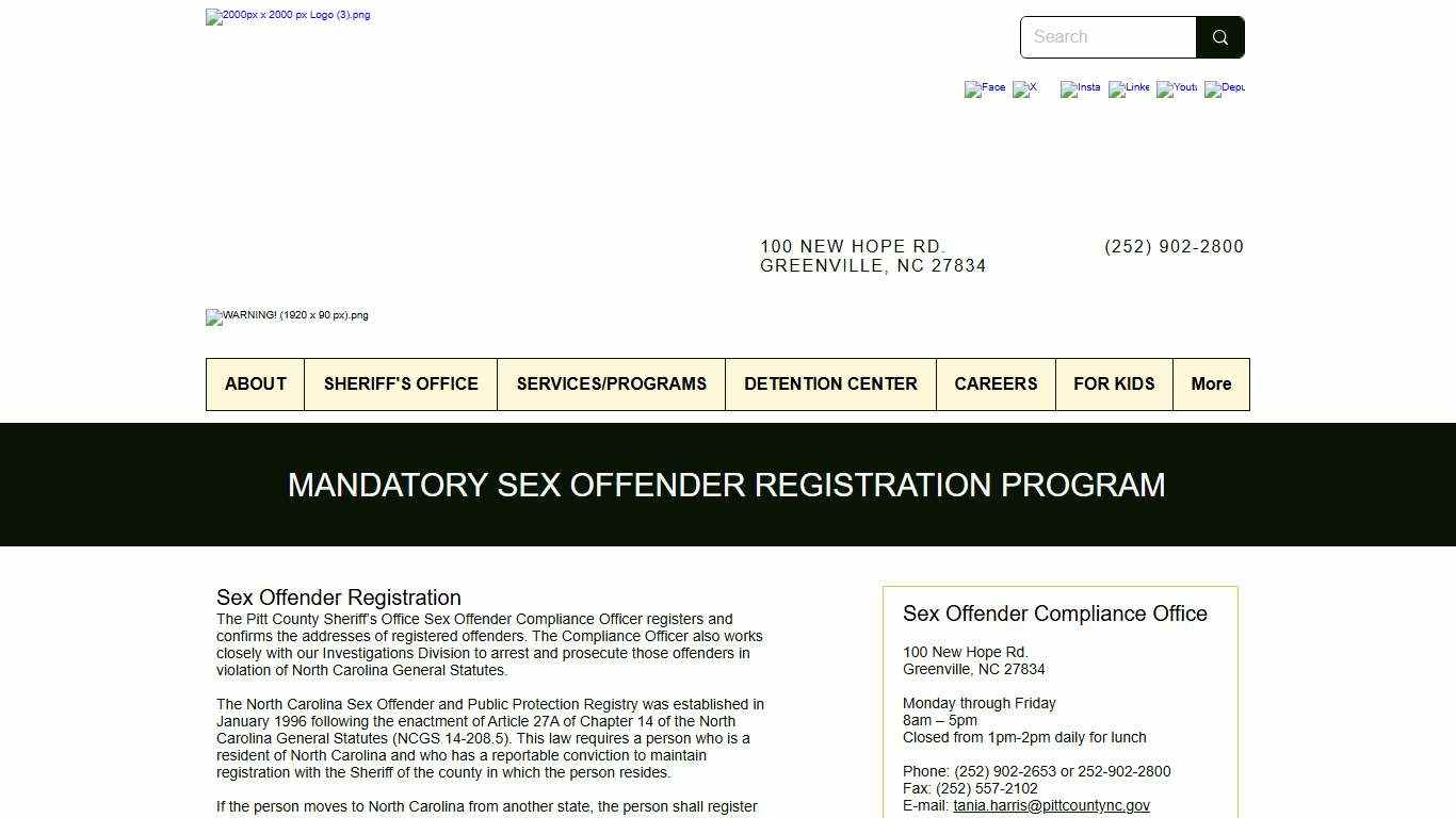Sex Offender Registration | Pitt County Sheriff I North Carolina