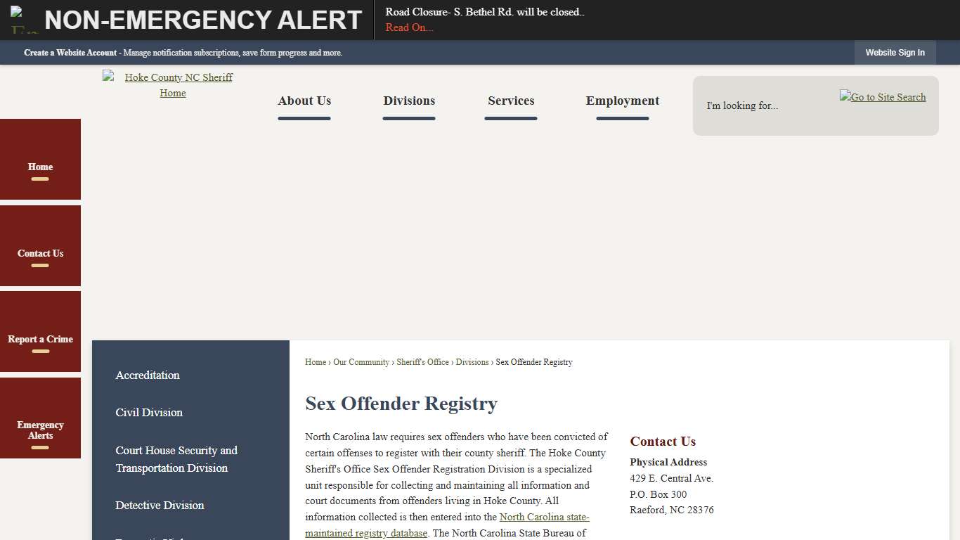 Sex Offender Registry | Hoke County, NC - Official Website